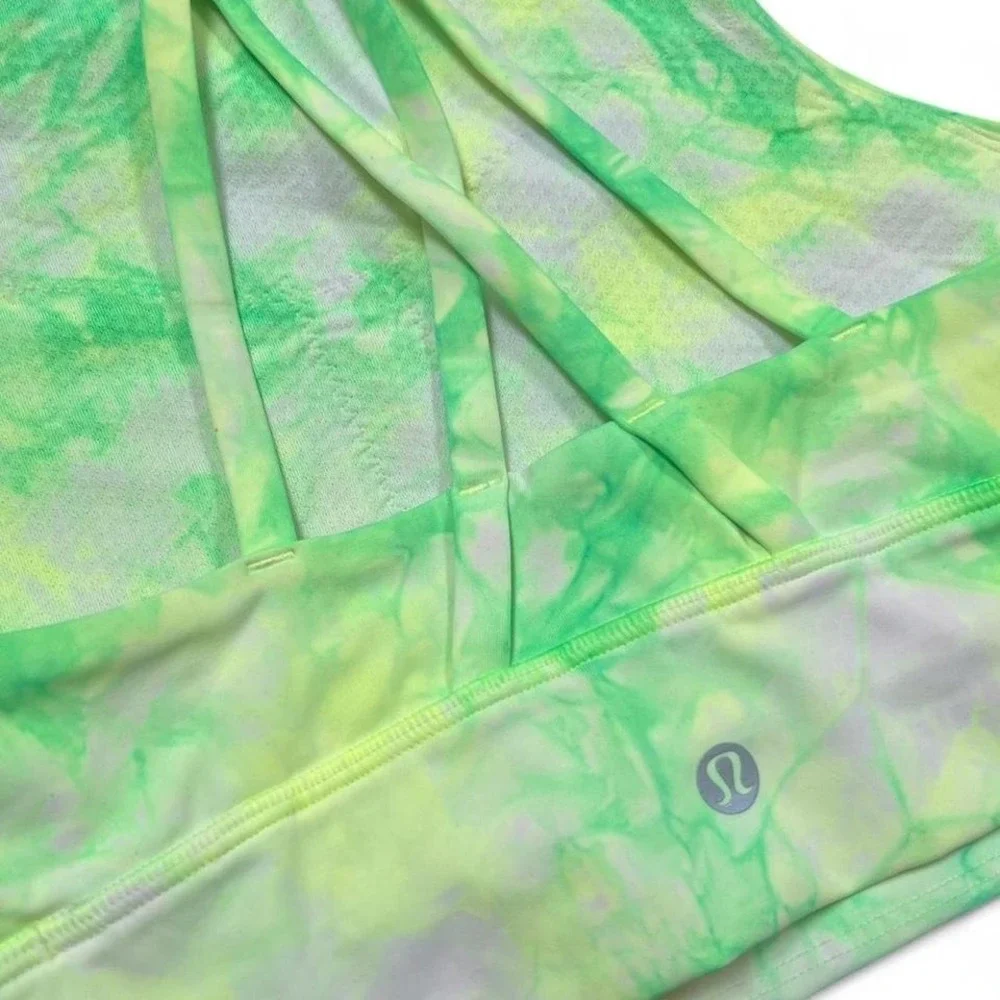 Lululemon Energy Bra Green Yellow White High Neck Sports Bra Long Line Medium
